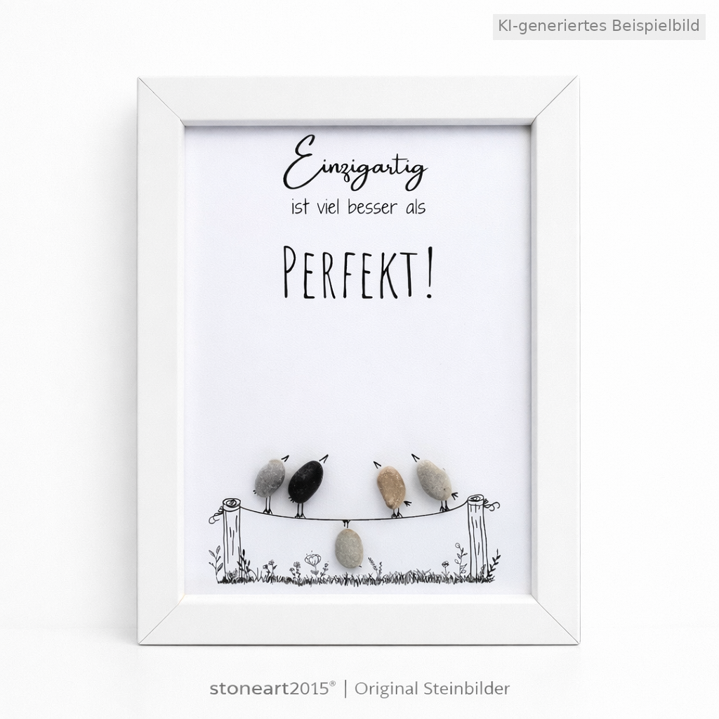 Handgemachtes Steinbild mit dem Spruch „Einzigartig ist viel besser als perfekt“ – inspirierendes Geschenk für Selbstliebe, Mut und Individualität.