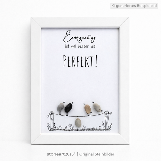 Handgemachtes Steinbild mit dem Spruch „Einzigartig ist viel besser als perfekt“ – inspirierendes Geschenk für Selbstliebe, Mut und Individualität.