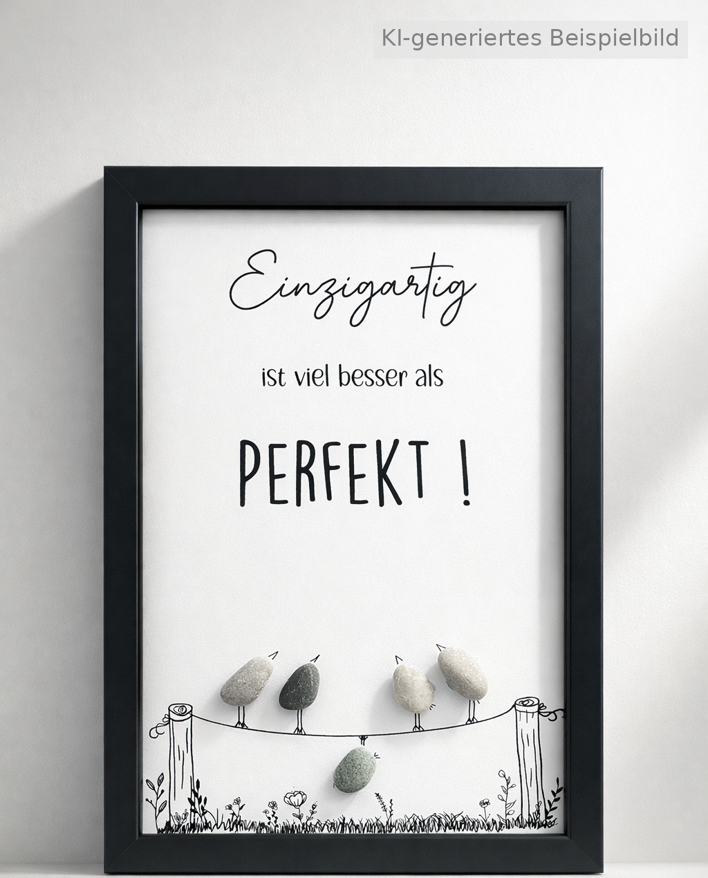 Handgemachtes Steinbild mit dem Spruch „Einzigartig ist viel besser als perfekt“ – inspirierendes Geschenk für Selbstliebe, Mut und Individualität.