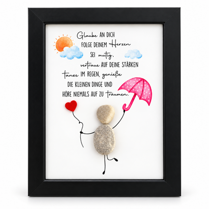 Steinbild Kommunion Geschenk „Glaube an dich“ aus Natursteinen handgemacht personalisierbar