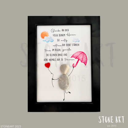 Handgemachtes Steinbild mit Spruch – Glaube an dich – Geschenk für Motivation und innere Stärke