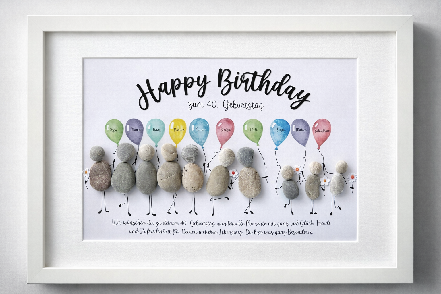 Handgefertigtes Kieselsteinbild als Geschenk zum Geburtstag aus Naturkieseln – StoneArt2015
