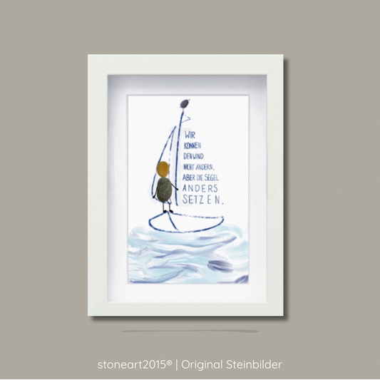 Steinbild „Wir können den Wind nicht ändern“ – Geburtstagsgeschenk