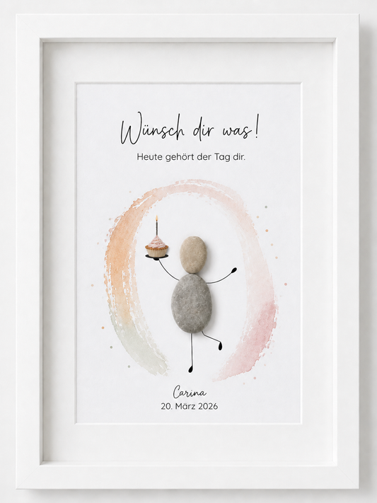 Stone picture "Happy Birthday - Glad you exist" - Birthday gift
