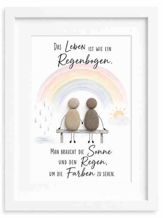 Steinbild „Das Leben ist wie ein Regenbogen“ – Geburtstagsgeschenk