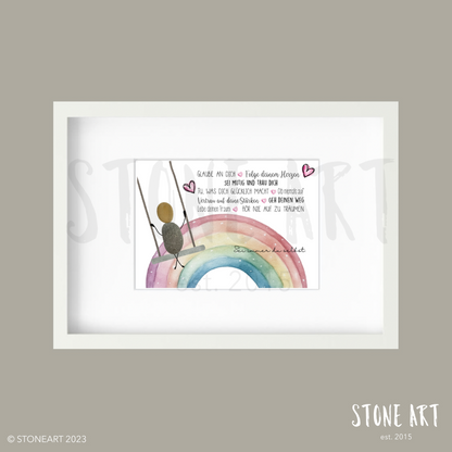 Handgefertigtes Steinbild mit dem Spruch „Glaube an dich“ – motivierendes Geschenk zur Ermutigung und für neue Wege.