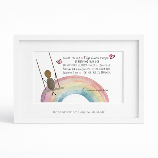 Handgefertigtes Steinbild mit dem Spruch „Glaube an dich“ – motivierendes Geschenk zur Ermutigung und für neue Wege.