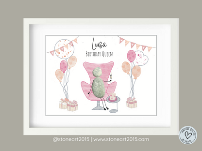 Handgemachtes Steinbild mit Spruch Birthday Queen – Geschenk für Frauen zum Geburtstag