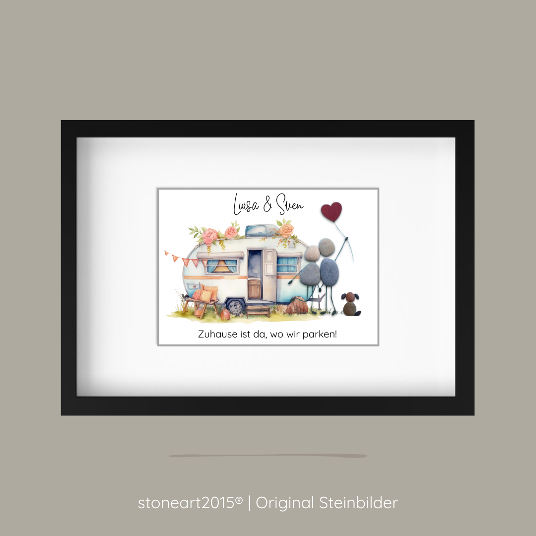 Steinbild Camping als Geschenk für Camper und Wohnmobil Liebhaber
