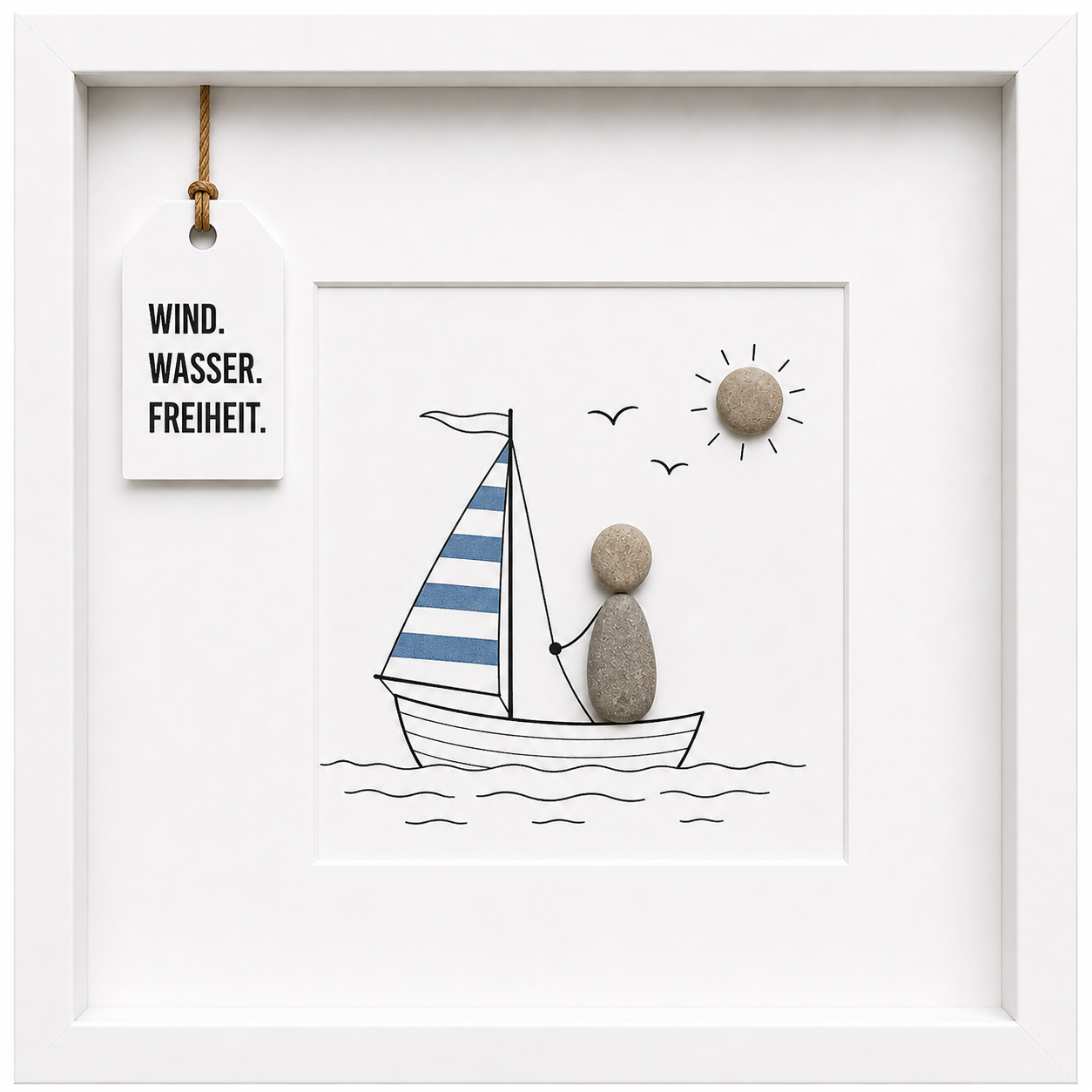 Kieselsteinbild Segeln – Wind Wasser Freiheit, handgemachtes Steinbild