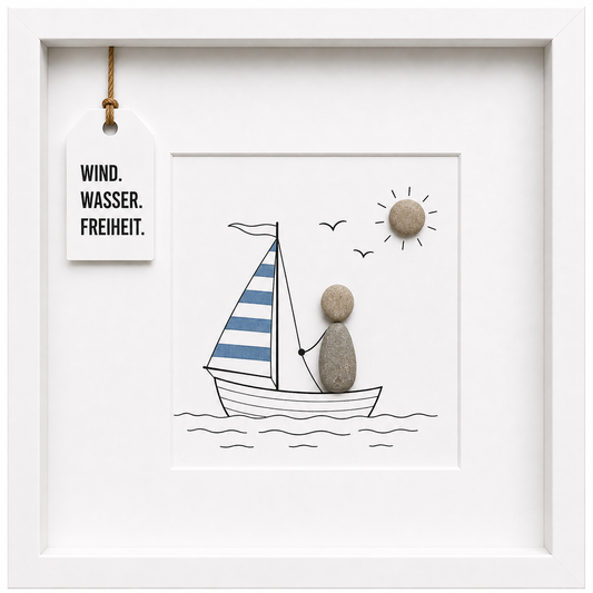 Kieselsteinbild Segeln – Wind Wasser Freiheit, handgemachtes Steinbild