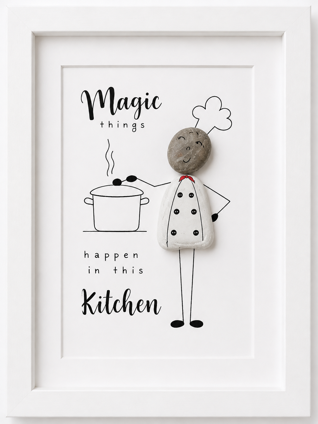Kieselsteinbild Magic things happen in this Kitchen – Geschenk für Hobbyköche, handgemachtes Steinbild