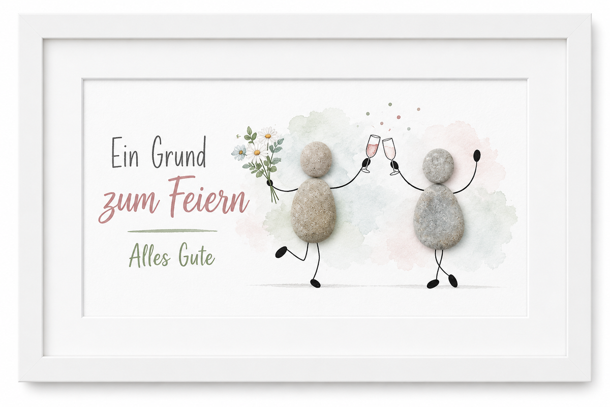 Kieselsteinbild Ein Grund zum Feiern, Alles Gute – Geburtstagsgeschenk, handgemachtes Steinbild