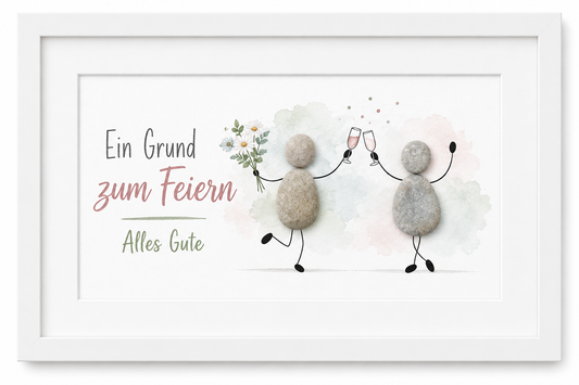 Kieselsteinbild Ein Grund zum Feiern, Alles Gute – Geburtstagsgeschenk, handgemachtes Steinbild
