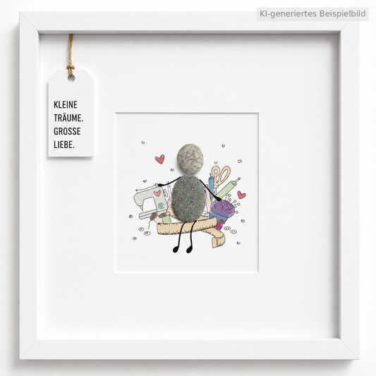 Kieselsteinbild Kleine Träume große Liebe, handgemachtes Steinbild