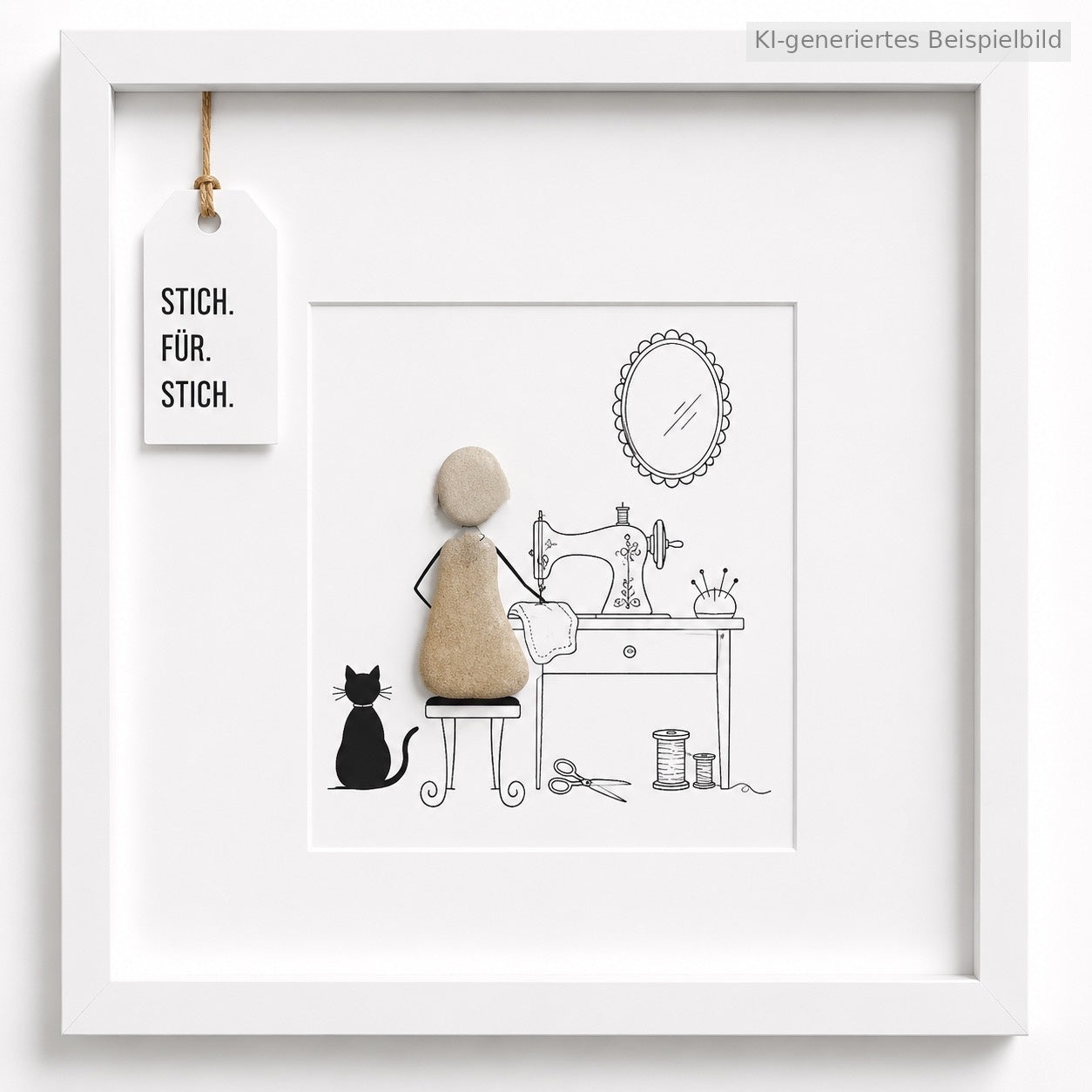 Kieselsteinbild Stich für Stich, handgemachtes Steinbild