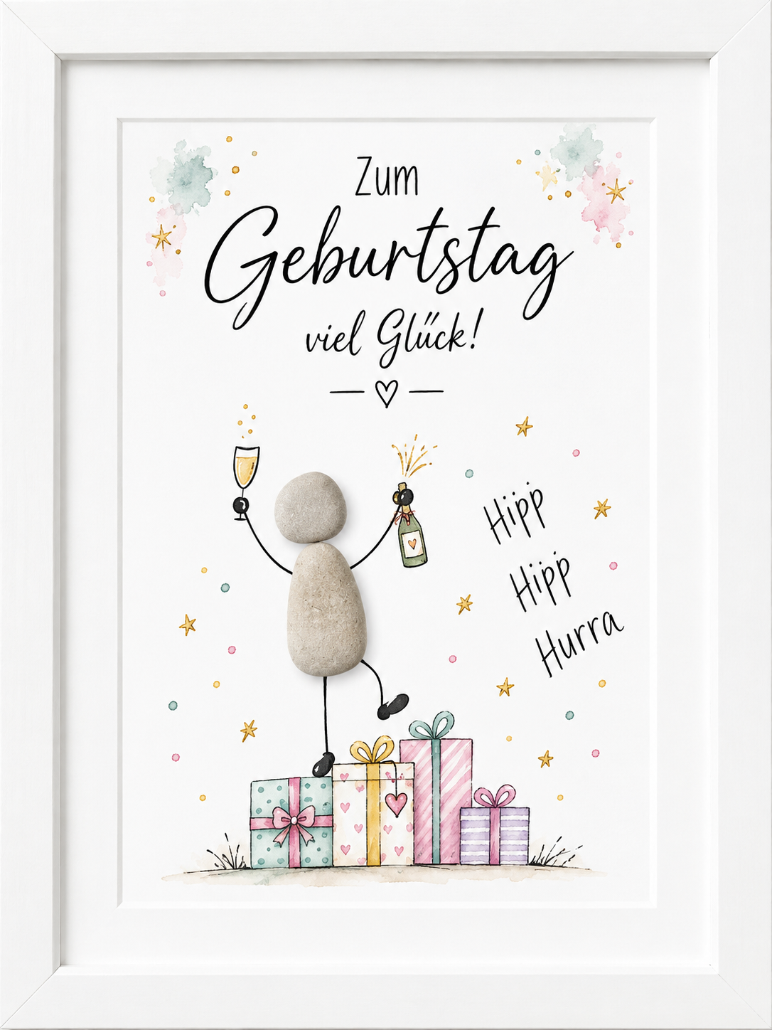 Kieselsteinbild Zum Geburtstag viel Glück Hipp Hipp Hurra – Geburtstagsgeschenk, handgemachtes Steinbild