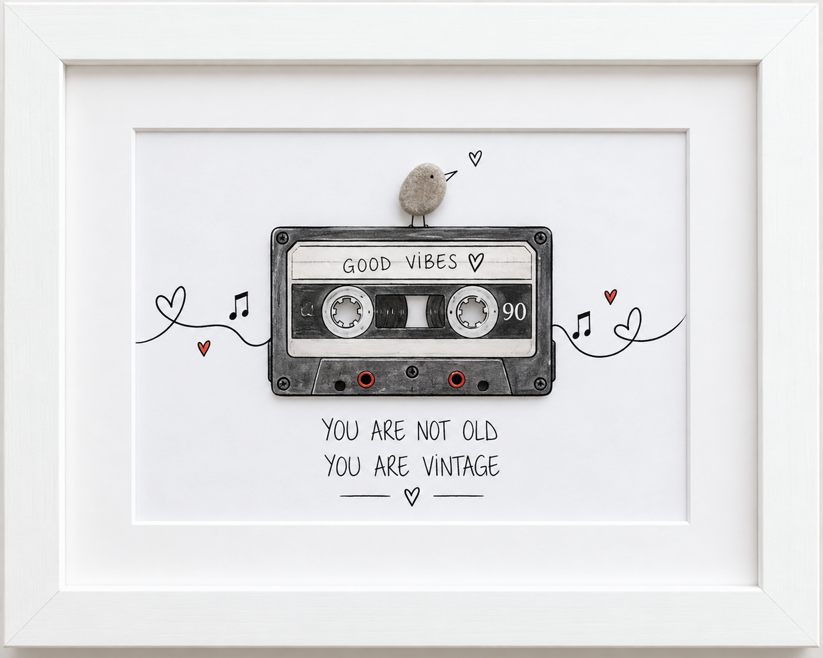 Kieselsteinbild You are not old, you are vintage – Geburtstagsgeschenk mit Humor, handgemachtes Steinbild