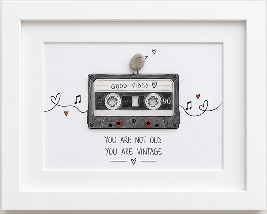 Kieselsteinbild You are not old, you are vintage – Geburtstagsgeschenk mit Humor, handgemachtes Steinbild