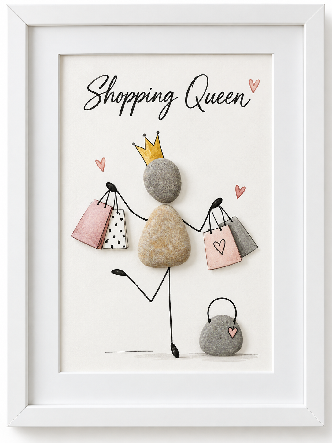 Kieselsteinbild Shopping Queen – Geschenk für Shopping-Fans, handgemachtes Steinbild