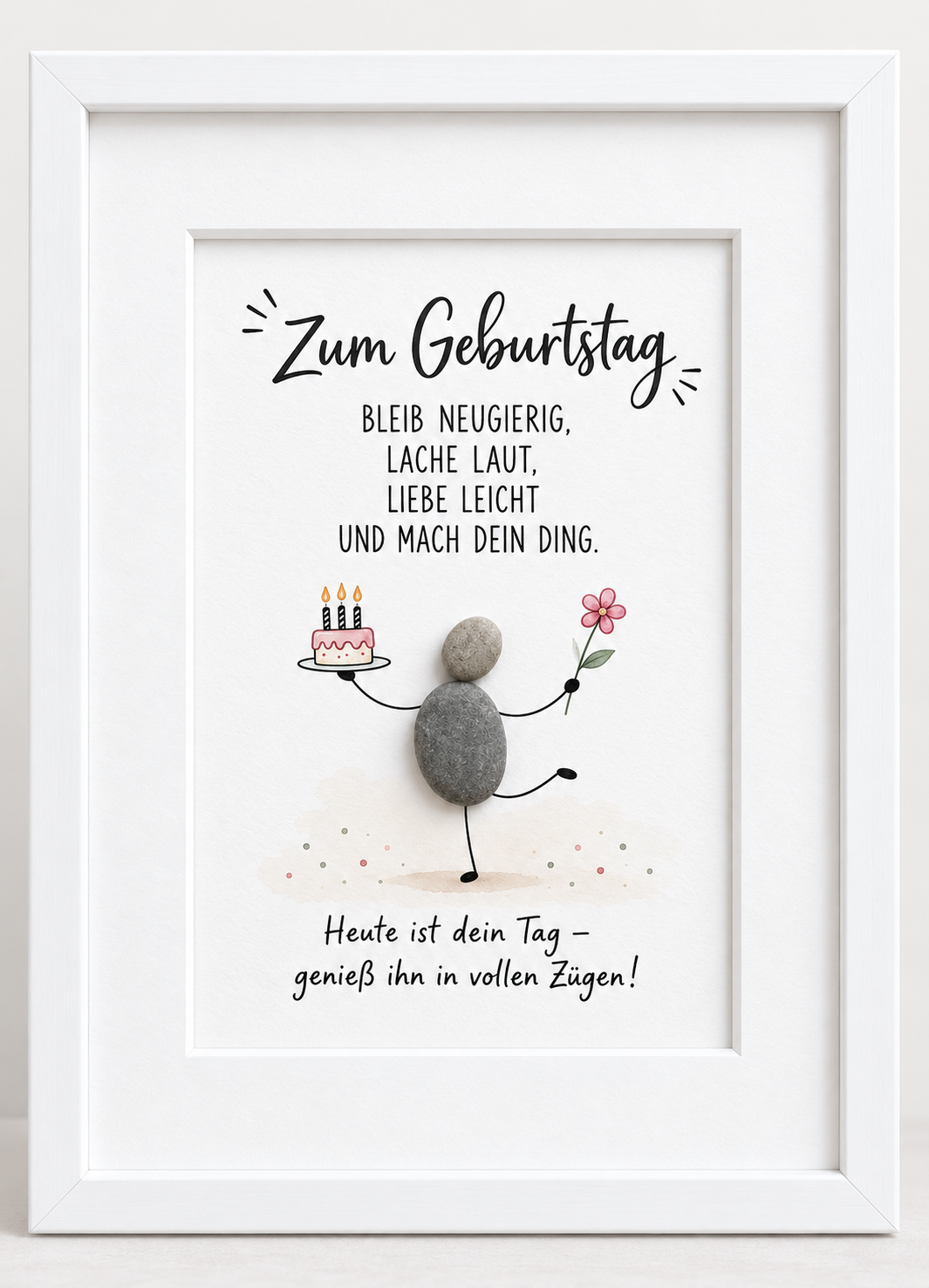Kieselsteinbild Bleib neugierig, lache laut, liebe leicht – Geburtstagsgeschenk, handgemachtes Steinbild