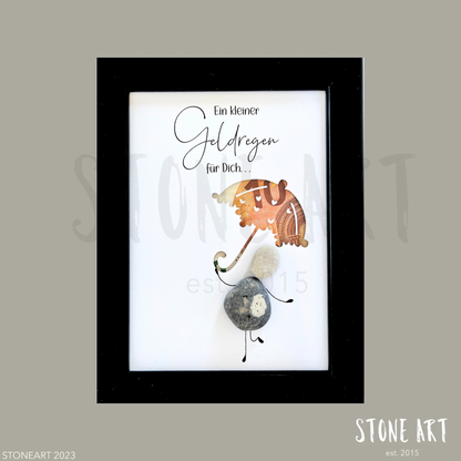 Handgemachtes Steinbild als Geldgeschenk zum selber befüllen