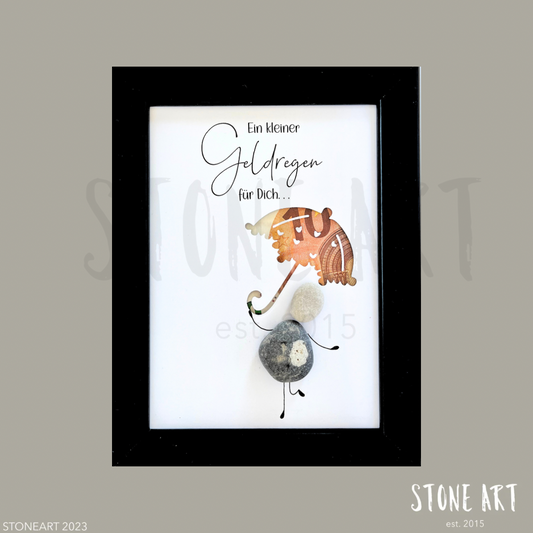 Steinbild „Geldregen" – Geldgeschenk zum Selbstbefüllen, Kieselsteine handgemacht