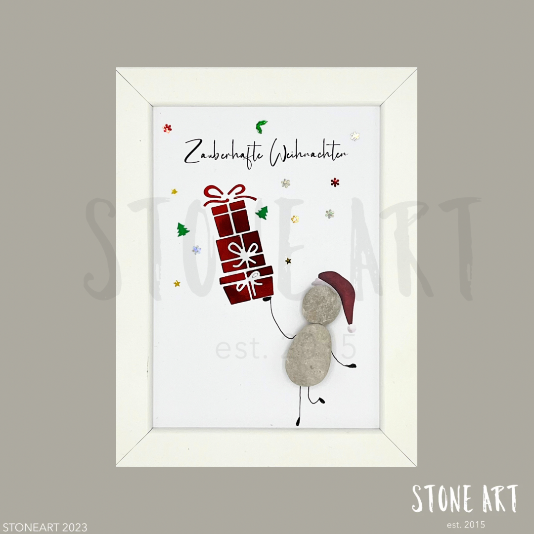 Steinbild Zauberhafte Weihnachten – Geldgeschenk zum Selbstbefüllen, Kieselsteine handgemacht