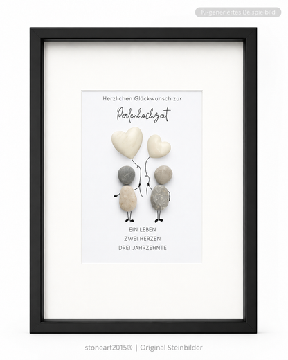 Kieselsteinbild Perlenhochzeit Geldgeschenk Herzballons, Ein Leben zwei Herzen drei Jahrzehnte, handgemachtes Steinbild