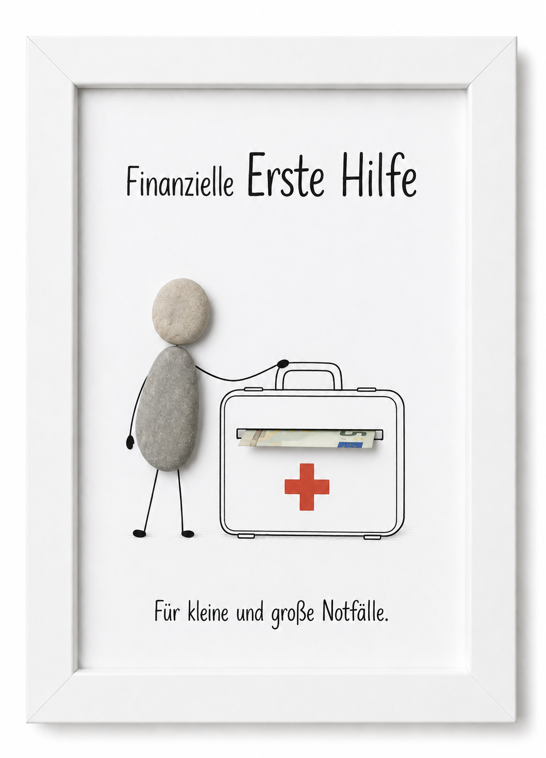 Kieselsteinbild Finanzielle Erste Hilfe – Geldgeschenk, handgemachtes Steinbild