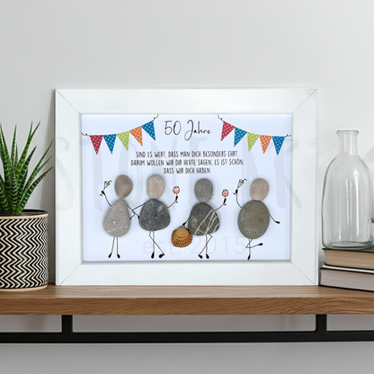 Steinbild 50 Geburtstag – handgemachtes Geschenk mit Kieselsteinen, Schriftzug 50 Jahre sind es wert