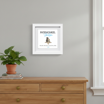 Minimalistisches Steinbild aus Naturkieseln als Geschenk für Patenonkel oder Patentante zur Taufe im Wohnraum
