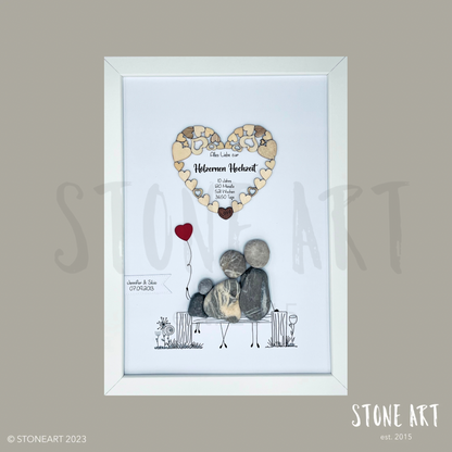 Handgemachtes Steinbild zur Hölzernen Hochzeit – Geschenk für 5 oder 10 Jahre Ehe, in DIN A4