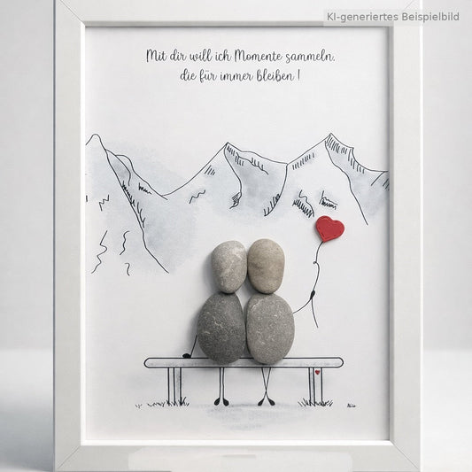 Kieselsteinbild Mit dir will ich Momente sammeln, die für immer bleiben, handgemachtes Steinbild