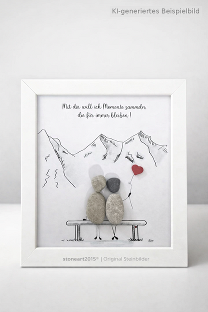 Kieselsteinbild Mit dir will ich Momente sammeln, die für immer bleiben, handgemachtes Steinbild