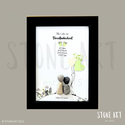 Handgemachtes Steinbild zur Porzellanhochzeit – Geschenk zum 20. Hochzeitstag für Paare