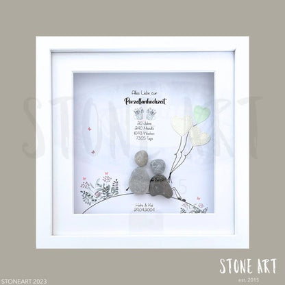 Steinbild Porzellanhochzeit – Geschenk zum 20. Hochzeitstag, Kieselsteine handgemacht