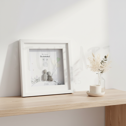 Steinbild Porzellanhochzeit gerahmt im Wohnzimmer – handgemachtes Hochzeitsgeschenk zum 20. Jahrestag