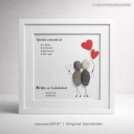 Kieselsteinbild Seidenhochzeit – Geschenk zum 4. Hochzeitstag, handgemachtes Steinbild
