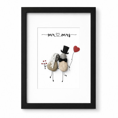 Kieselsteinbild Mr & Mr – Hochzeitsgeschenk für gleichgeschlechtliche Paare, handgemachtes Steinbild