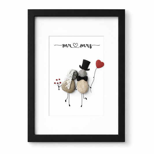 Kieselsteinbild Mr & Mr – Hochzeitsgeschenk für gleichgeschlechtliche Paare, handgemachtes Steinbild