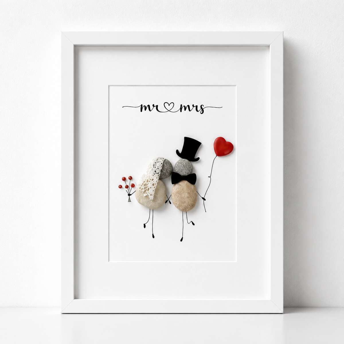 Kieselsteinbild Mr & Mr – Hochzeitsgeschenk für gleichgeschlechtliche Paare, handgemachtes Steinbild