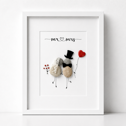 Kieselsteinbild Mr & Mr – Hochzeitsgeschenk für gleichgeschlechtliche Paare, handgemachtes Steinbild