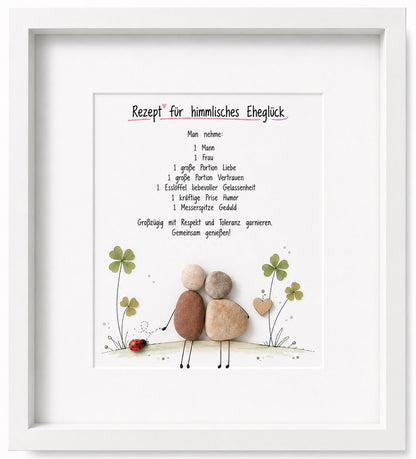 Kieselsteinbild Rezept für himmlisches Eheglueck – Hochzeitsgeschenk, handgemachtes Steinbild