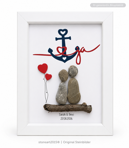 Kieselsteinbild Ja Anker – Hochzeitsgeschenk, handgemachtes Steinbild