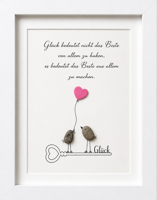 Kieselsteinbild Glück bedeutet nicht das Beste von allem zu haben – Hochzeitsgeschenk, handgemachtes Steinbild