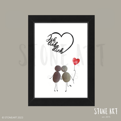 Handgefertigtes Steinbild mit der Aufschrift „Ich liebe dich“ – romantisches Geschenk mit Herzmotiv für Partner oder Partnerin.