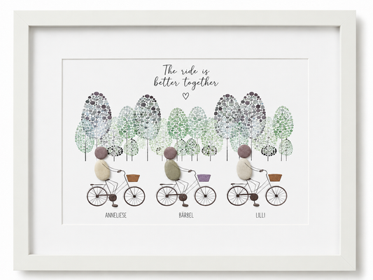 Kieselsteinbild The ride is better together – Geschenk für Radfahrerinnen, handgemachtes Steinbild