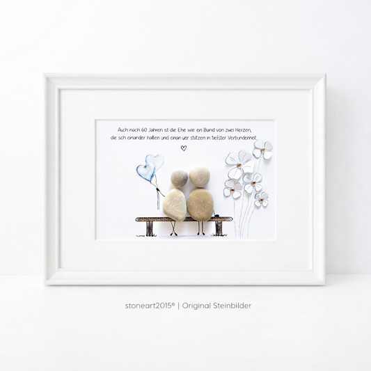 Handgemachtes Steinbild aus Naturstein mit Spruch zur Diamanthochzeit – Geschenk für 60 Jahre Ehe
