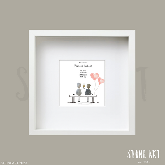 Steinbild Eiserne Hochzeit – Geschenk zum 65. Hochzeitstag, Kieselsteine handgemacht